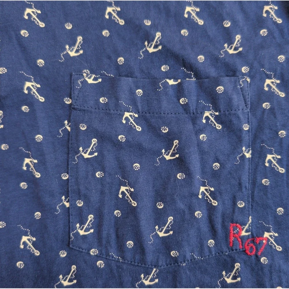 Ralph Lauren Polo Shirt Mens Large Navy Anchor Print Pocket R67 Nautical Preppy